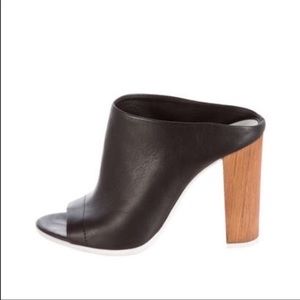 VINCE Allison black open toe mule with wooden heel